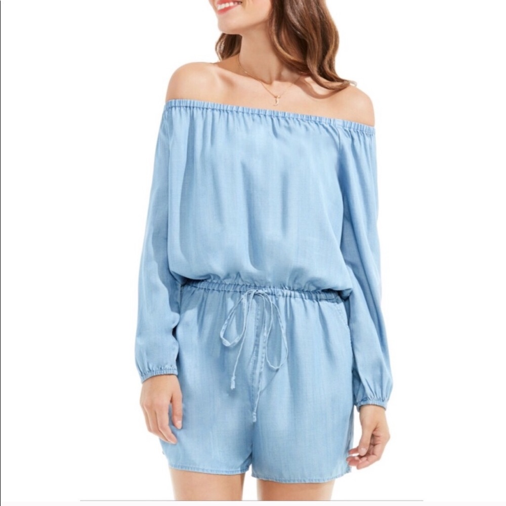 Two by Vince Camuto off shoulder blue romper